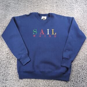 Vintage Maine Sweatshirt Adult Medium Blue Embroidered Destination Crew Neck